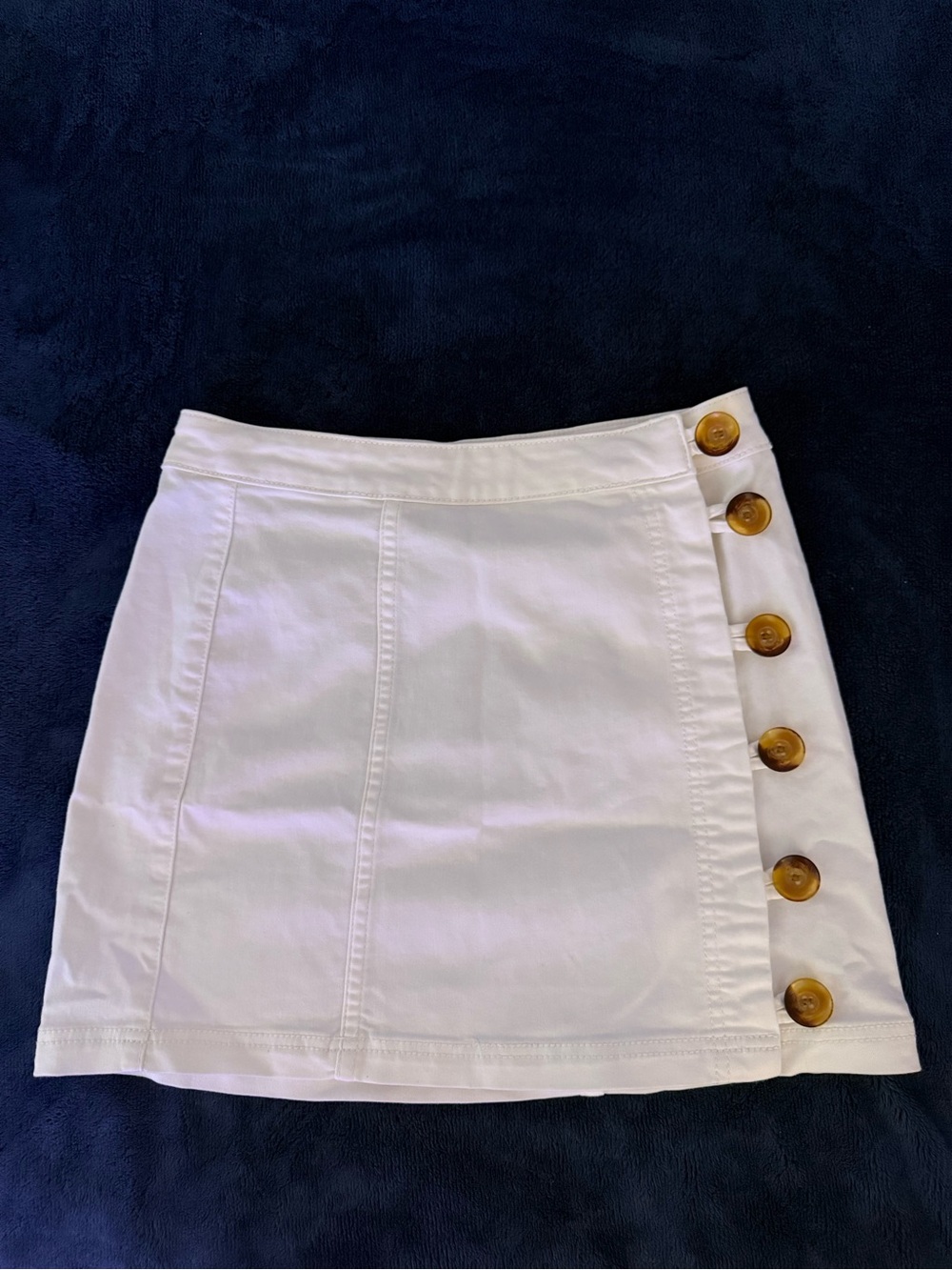 Free People White Mini Skirt with Side Wood Buttons